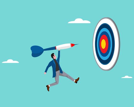 Illustration of businessman throwing darts at a dart board